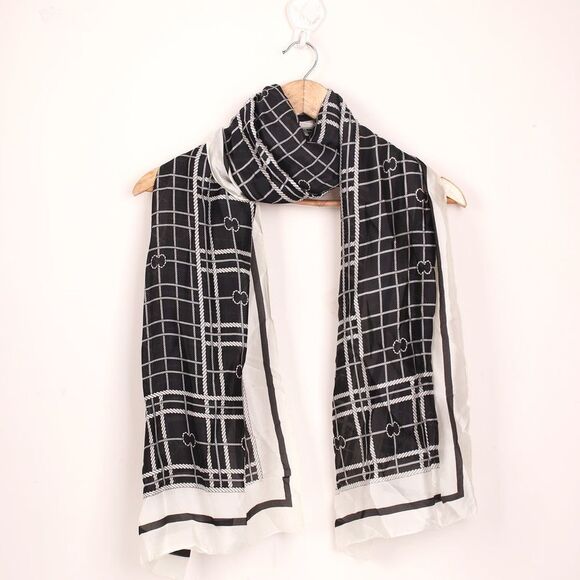 Black white Silk Scarf Mulberry Fashion Long Lightweight Shawl Wrap stole 70x35 - Picture 2 of 14
